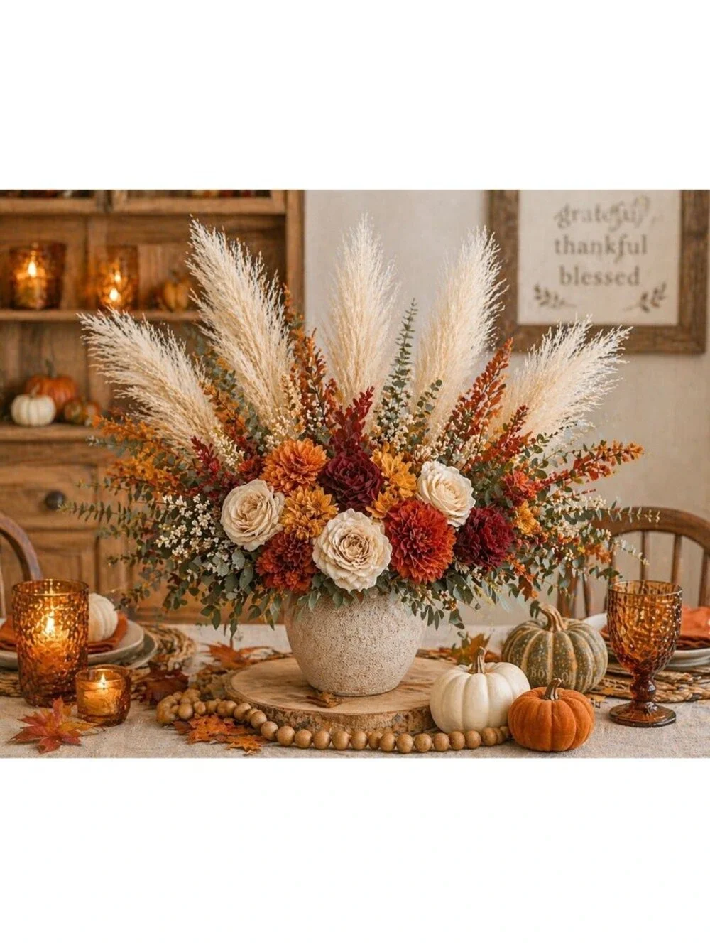 Cream Pampas Grass 3 Stem Faux Pampas Beige Neutral Vase Filler Farmhouse